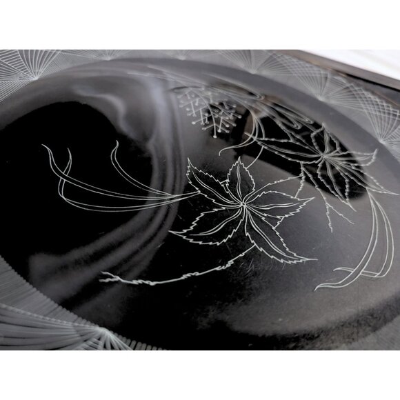 Vintage 50s Heye Filigran Glass Serving Dish Plate Platter Floral Gold Rim 12.5" - Picture 3 of 9